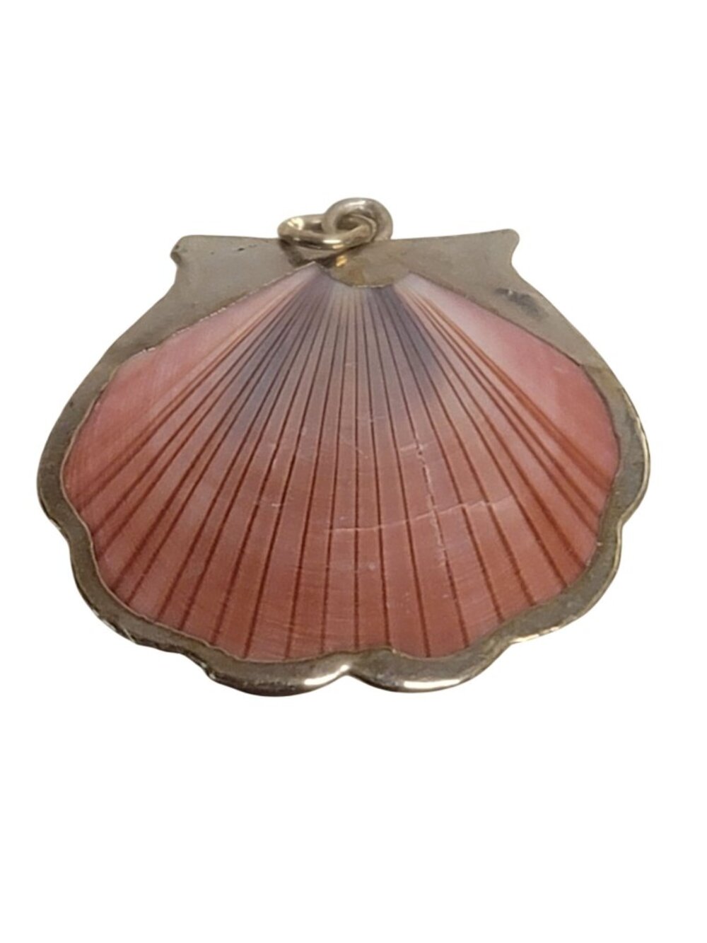 Seashell Pendant With Gold Trim Pink & White Coastal Beach Jewelry Unique Design